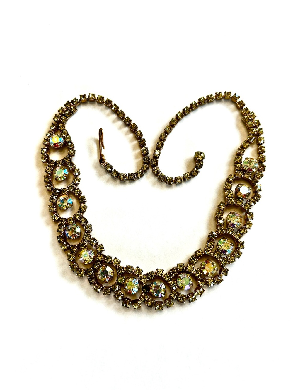 Vintage Gold-Tone Aurora Borealis Crystal Statement Necklace - Women Jewelry